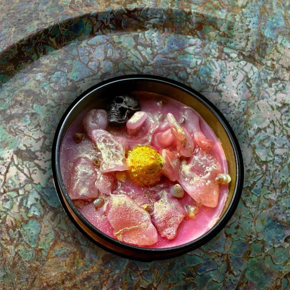 Hula Ghoul Luxury Wickless Candle: Black Coconut & Cherry Pineapple Scent